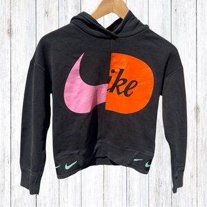 Nike Girls Hoodie Black Pink Orange Swish Size L